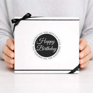 Eleganter schwarzer „Happy Birthday“-Sticker Runder Aufkleber