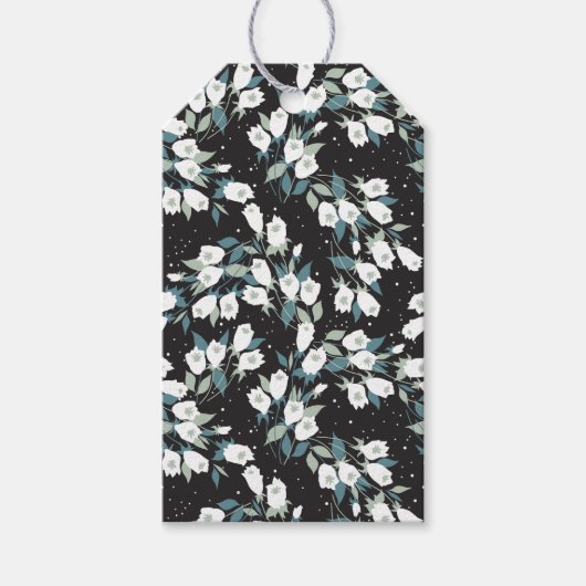 Eleganter schwarzer Hintergrund der Tulip-Blume Geschenkanhänger (Vorderseite)