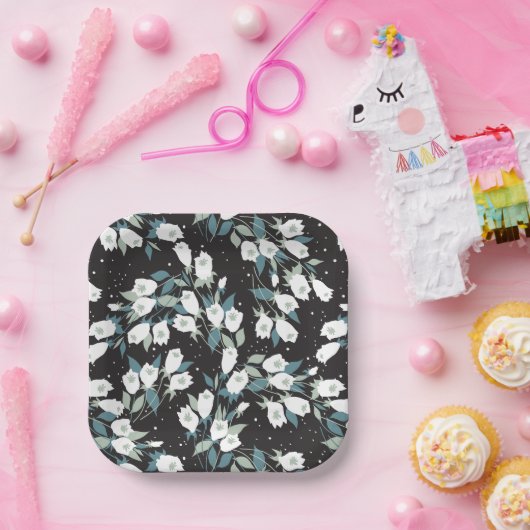 Eleganter schwarzer Hintergrund der Tulip-Blume Pappteller (Party)