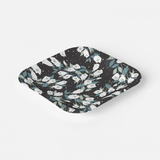 Eleganter schwarzer Hintergrund der Tulip-Blume Pappteller (Gewinkelt)