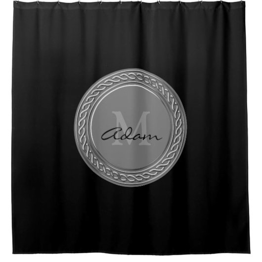 Eleganter schwarzer Hintergrund des Monogramms | Duschvorhang (Vorderseite)