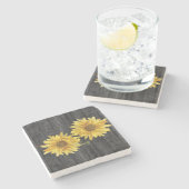 Eleganter Schwarzer Holzkörner und Sonnenblumen-Un Steinuntersetzer (Seitenansicht)