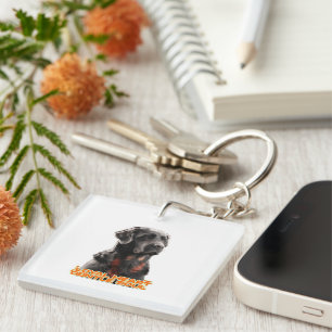 Eleganter Schwarzer Hund Portrait-Realistischer Ha Schlüsselanhänger