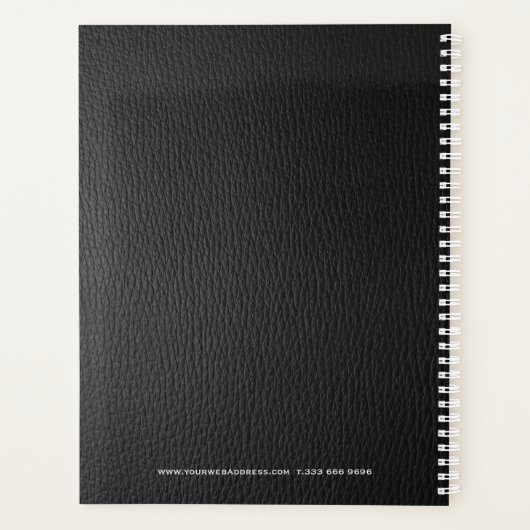 Eleganter Schwarzer Imitat Leather Look Red Text Planer (Rückseite)