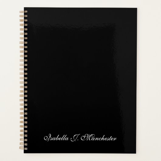 Eleganter Schwarzer individuelle Name Planer (Vorderseite)