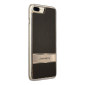 Eleganter schwarzer lederner Blick mit silbernem Carved Wood iPhone Hülle (Rechts)