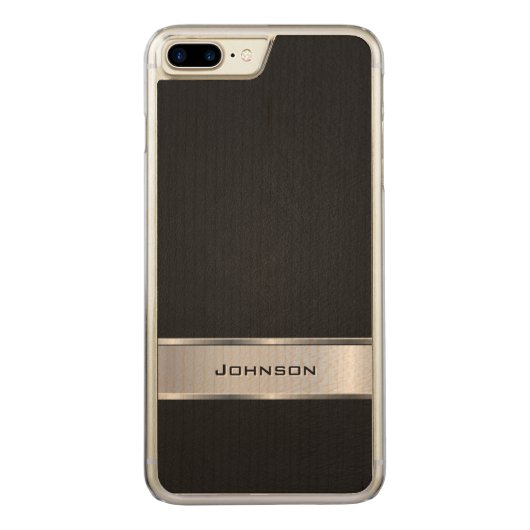 Eleganter schwarzer lederner Blick mit silbernem Carved Wood iPhone Hülle (Rückseite)