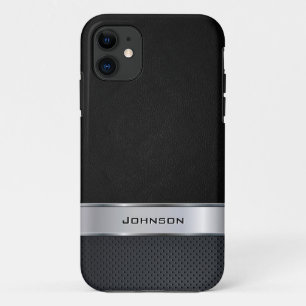 Eleganter schwarzer lederner Blick mit silbernem iPhone 11 Hülle