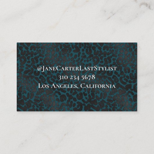 Eleganter schwarzer Leopard auf grüner Tierausdruc Visitenkarte (Rückseite)