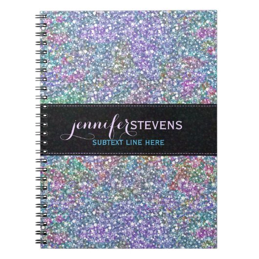 Eleganter Schwarzer Lila Glitzer & Glitzern Notizblock (Vorderseite)