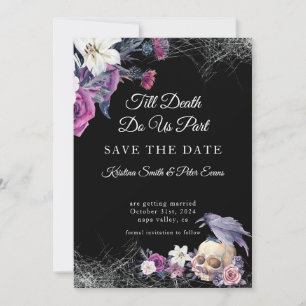 Eleganter schwarzer lila gotischer Blumen-Schädel- Save The Date