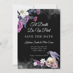 Eleganter schwarzer lila gotischer floraler Totenk Save The Date