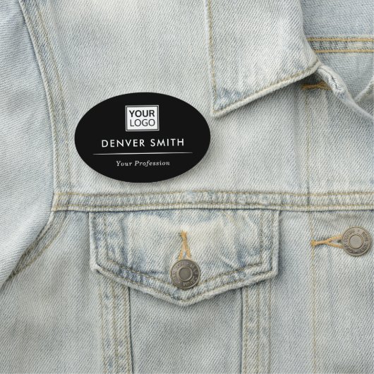 Eleganter, schwarzer Logo-Mitarbeiter Namensschild (Beispiel)