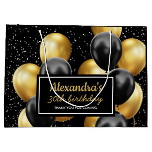 Eleganter schwarzer Luftballon-Geburtstag mit Gold Große Geschenktüte