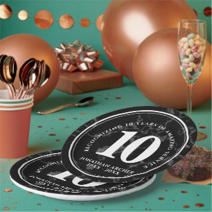 Eleganter schwarzer Marmor 10 Jahre Arbeit Jubiläu Pappteller