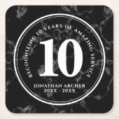 Eleganter schwarzer Marmor 10 Jahre Arbeit Jubiläu Rechteckiger Pappuntersetzer (Vorderseite)