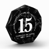 Eleganter schwarzer Marmor 15 Jahre Arbeit Jubiläu Fotoblock (Links)