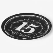 Eleganter schwarzer Marmor 15 Jahre Arbeit Jubiläu Pappteller (Schrägansicht)