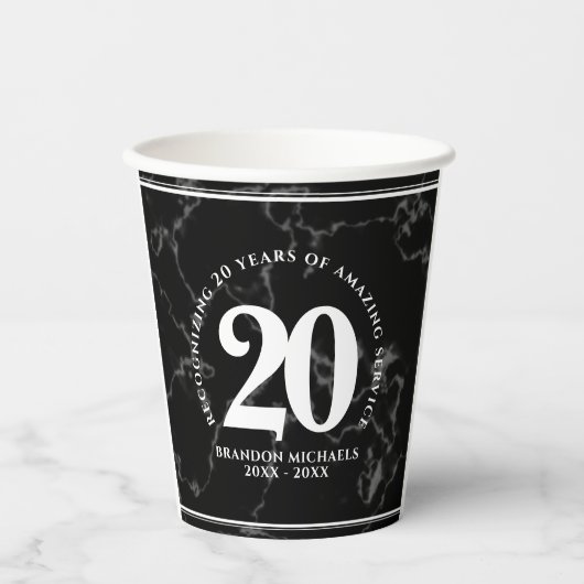 Eleganter schwarzer Marmor 20 Jahre Arbeit Jubiläu Pappbecher (Vorderseite)