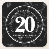 Eleganter schwarzer Marmor 20 Jahre Arbeit Jubiläu Rechteckiger Pappuntersetzer (Vorderseite)