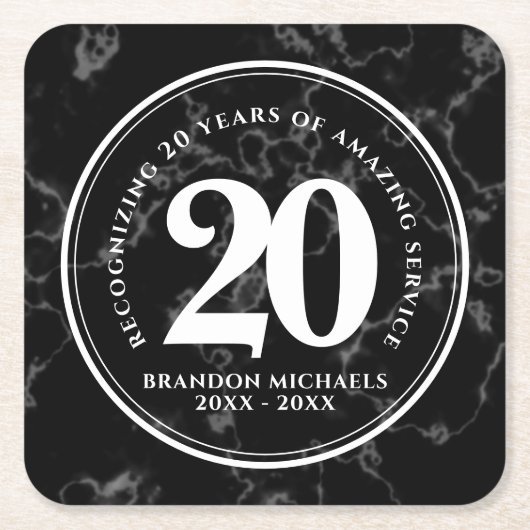 Eleganter schwarzer Marmor 20 Jahre Arbeit Jubiläu Rechteckiger Pappuntersetzer (Vorderseite)