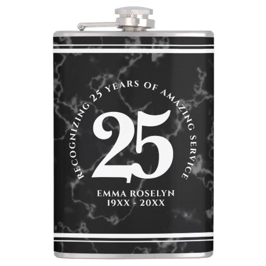 Eleganter schwarzer Marmor 25 Jahre Arbeit Jubiläu Flachmann (Vorderseite)