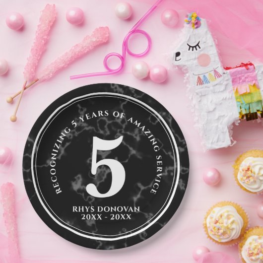 Eleganter schwarzer Marmor 5 Jahre Arbeit Jubiläum Pappteller (Party)