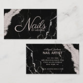 Eleganter schwarzer Marmor Blush Pink Nails mit "N Visitenkarte (Vorne/Hinten)