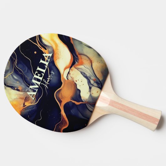 Eleganter, schwarzer Marmor Imitat Gold Glitzer Tischtennis Schläger (Seitenansicht)