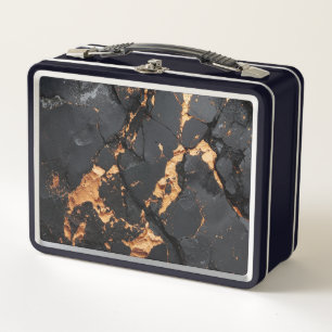 Eleganter schwarzer Marmor mit goldenen Adern Mode Metall Brotdose