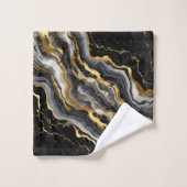 Eleganter schwarzer Marmor mit goldener Textur Badhandtuch Set (Waschlappen)