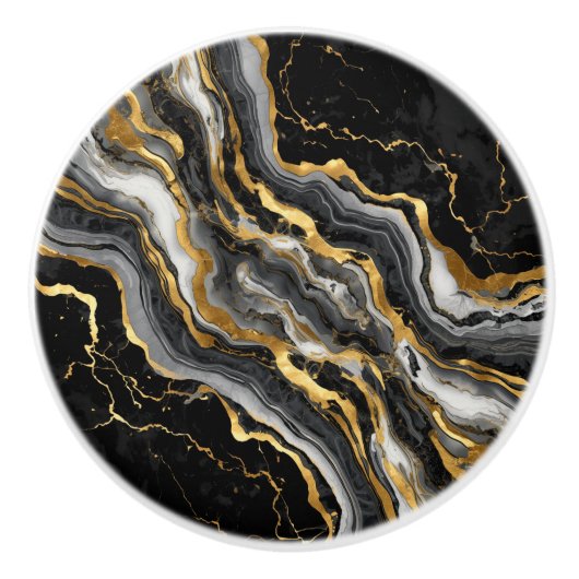 Eleganter schwarzer Marmor mit goldener Textur Keramikknauf (Vorderseite)