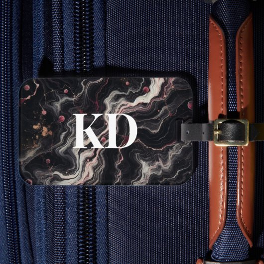 Eleganter schwarzer Marmor Modernes & stilvolles R Gepäckanhänger (Vorderseite Insitu 4)