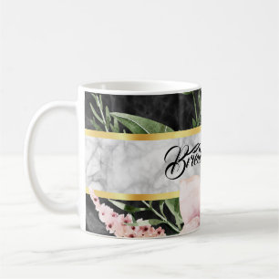 Eleganter schwarzer Marmor Rosa Blüte mit Namen Kaffeetasse