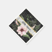 Eleganter schwarzer Marmor Rosa Blüte mit Namen Serviette (Ecke)