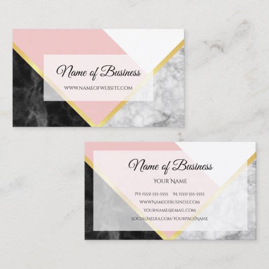 Eleganter schwarzer Marmor rosa Farbblock Gold Str Visitenkarte (Vorne/Hinten)