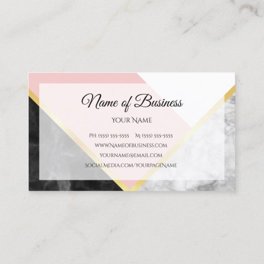 Eleganter schwarzer Marmor rosa Farbblock Gold Str Visitenkarte (Rückseite)