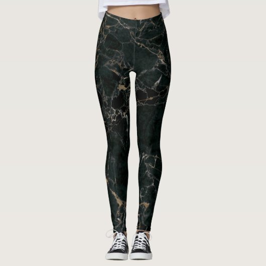 Eleganter schwarzer Marmor: Texturierter Hintergru Leggings (Vorderseite)