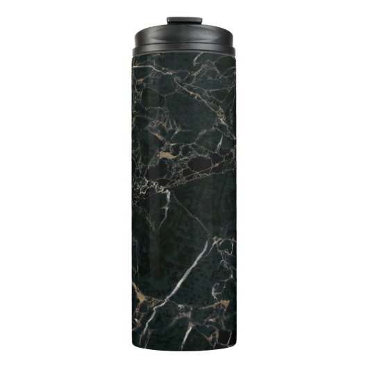 Eleganter schwarzer Marmor: Texturierter Hintergru Thermosbecher (Vorderseite)