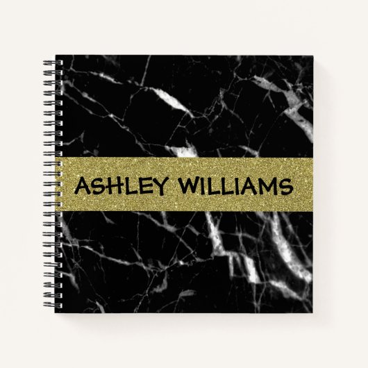 Eleganter schwarzer Marmor und Gold Notizblock (Vorderseite)