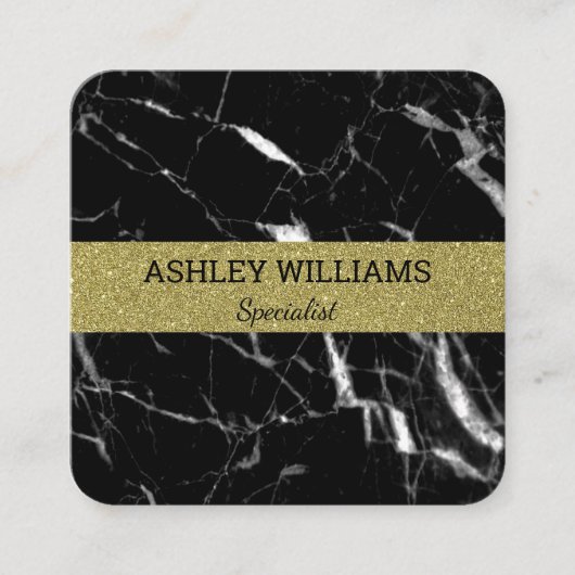 Eleganter schwarzer Marmor und Gold Quadratische Visitenkarte (Vorderseite)