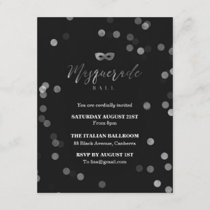 Eleganter Schwarzer Maskenball-Party Einladung