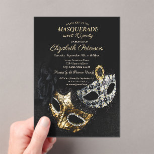 Eleganter Schwarzer Maskenball, Süße 16-Maske Acryleinladungen