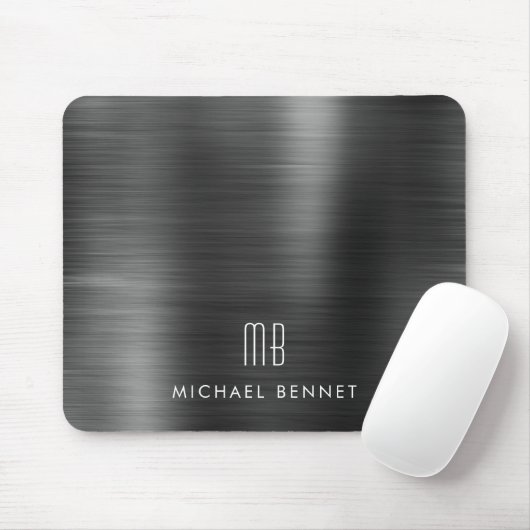 Eleganter schwarzer Metall-Monogramm-Name Mousepad (Mit Mouse)