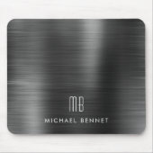 Eleganter schwarzer Metall-Monogramm-Name Mousepad (Vorne)