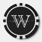 Eleganter Schwarzer Minimalname und Mit Monogramm Pokerchips (Vorderseite)