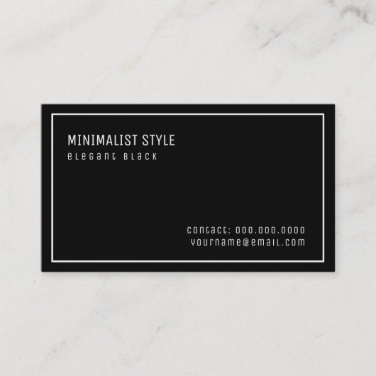 eleganter schwarzer Minimalstil Visitenkarte (Vorderseite)