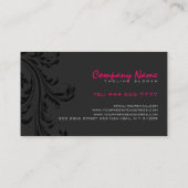 Eleganter Schwarzer Monochromatischer Blütenwirl Visitenkarte (Rückseite)