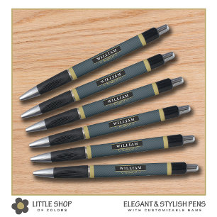 Eleganter Schwarzer Monogram Pinstripe Kugelschreiber