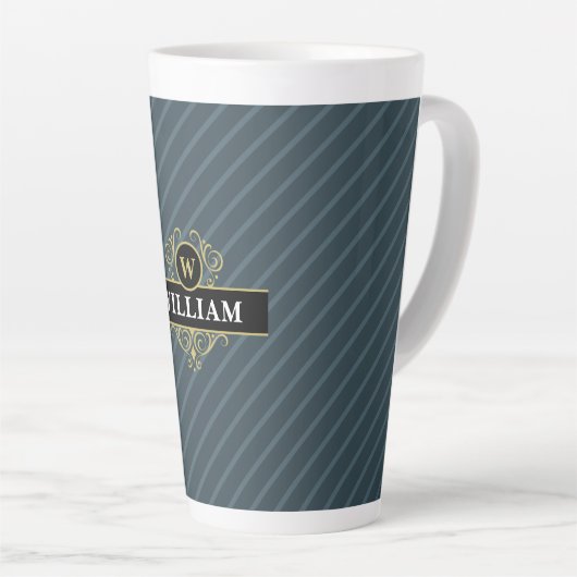 Eleganter Schwarzer Monogram Pinstripe Milchtasse (Rechte Ecke)